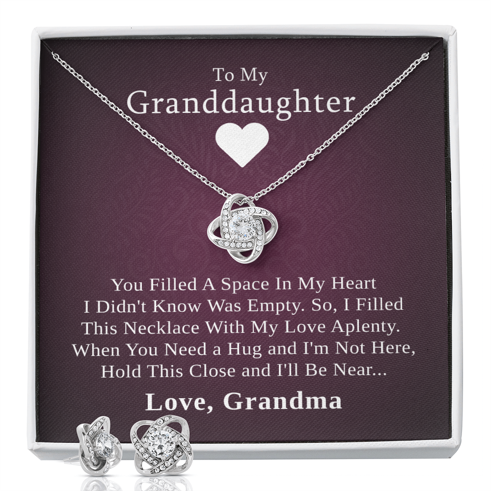 To My Granddaughter — A Grandmother's Love | 14k White Gold Necklace and Earring Set | Purple Card