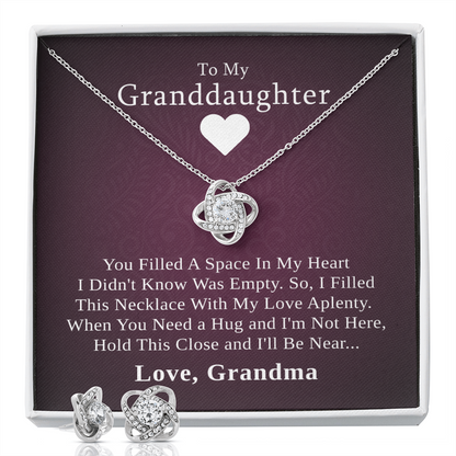 To My Granddaughter — A Grandmother's Love | 14k White Gold Necklace and Earring Set | Purple Card