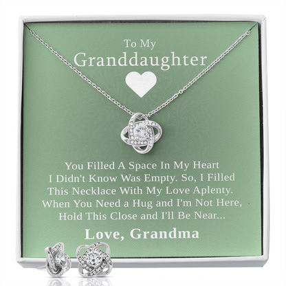 To My Granddaughter — A Grandmother's Love | 14k White Gold Necklace and Earring Set | Green Card