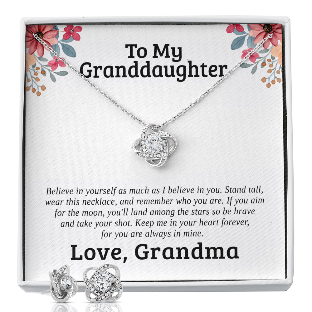 To My Granddaughter — Believe In Yourself | 14k White Gold Necklace and Earring Set