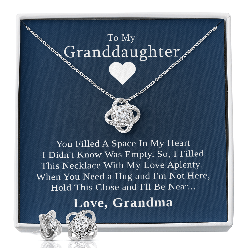 To My Granddaughter — A Grandmother's Love | 14k White Gold Necklace and Earring Set | Blue Card