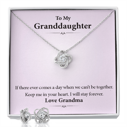 To My Granddaughter, From Grandma — Keep Me In Your Heart | 14k White Gold Necklace and Earring Set