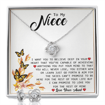 To My Niece - Believe In Your Heart | 14k White Gold Necklace and Earring Set