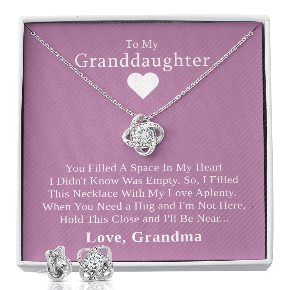 To My Granddaughter — A Grandmother's Love | 14k White Gold Necklace and Earring Set | Pink Card
