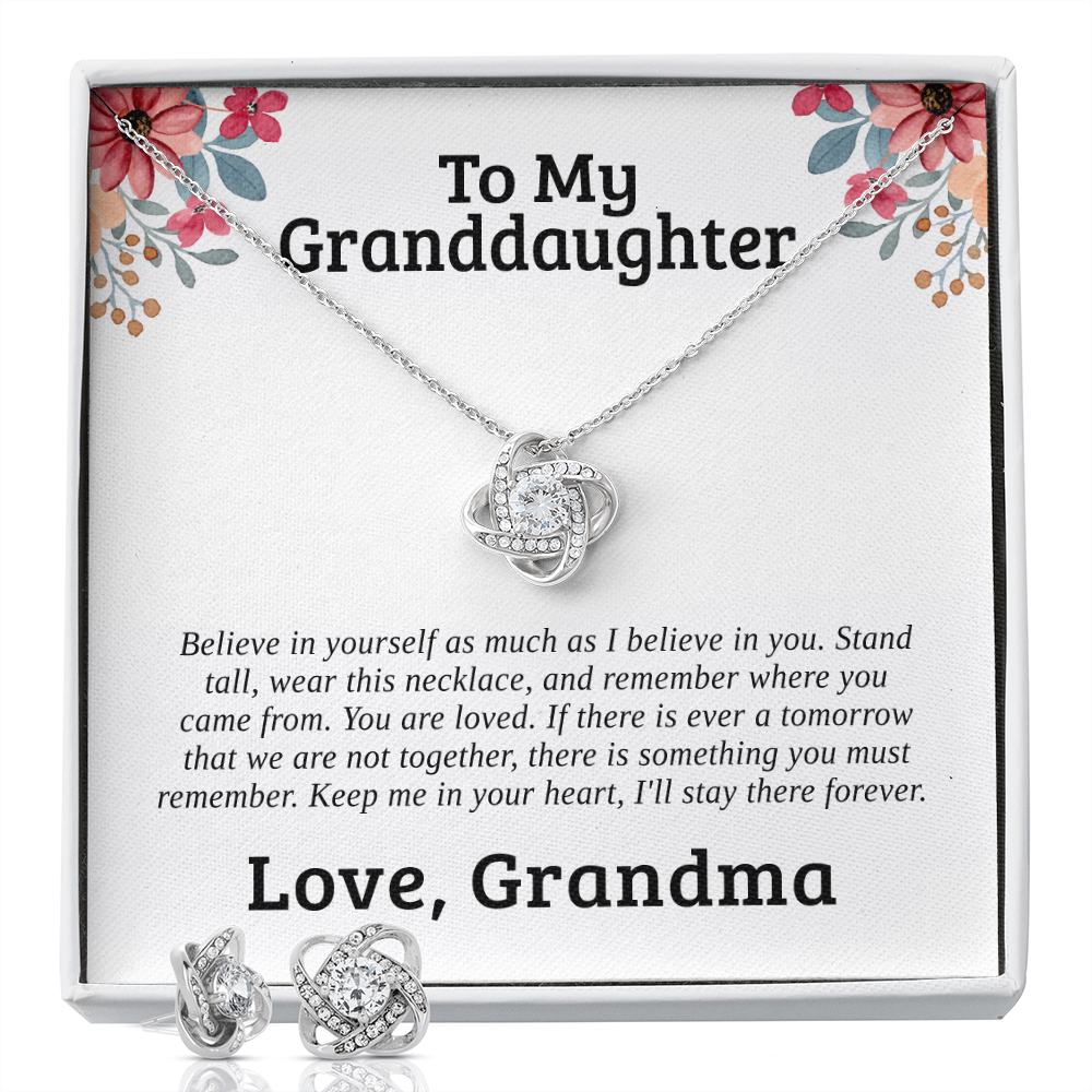 To My Granddaughter — Stand Tall & Believe | 14k White Gold Necklace and Earring Set