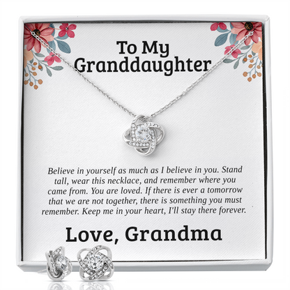 To My Granddaughter — Stand Tall & Believe | 14k White Gold Necklace and Earring Set