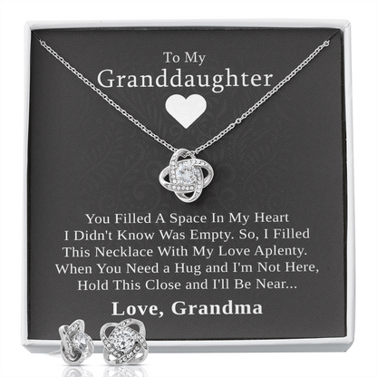 To My Granddaughter — A Grandmother's Love | 14k White Gold Necklace and Earring Set | Gray Card