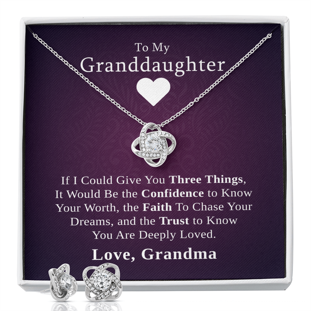 To My Granddaughter, Three Things I'd Give You | 14k White Gold Necklace and Earring Set