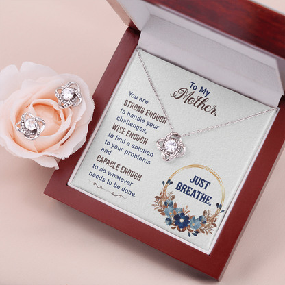 To My Mother You Are Strong Enough | 14k White Gold Necklace and Earring Set