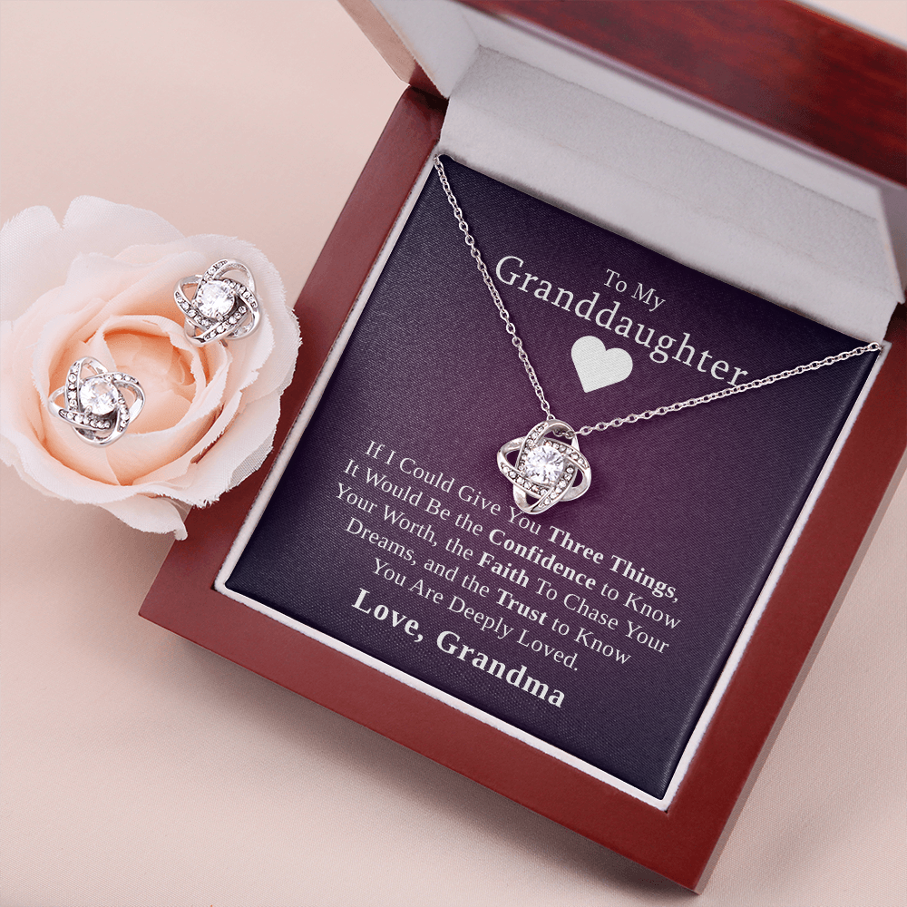 To My Granddaughter, Three Things I'd Give You | 14k White Gold Necklace and Earring Set