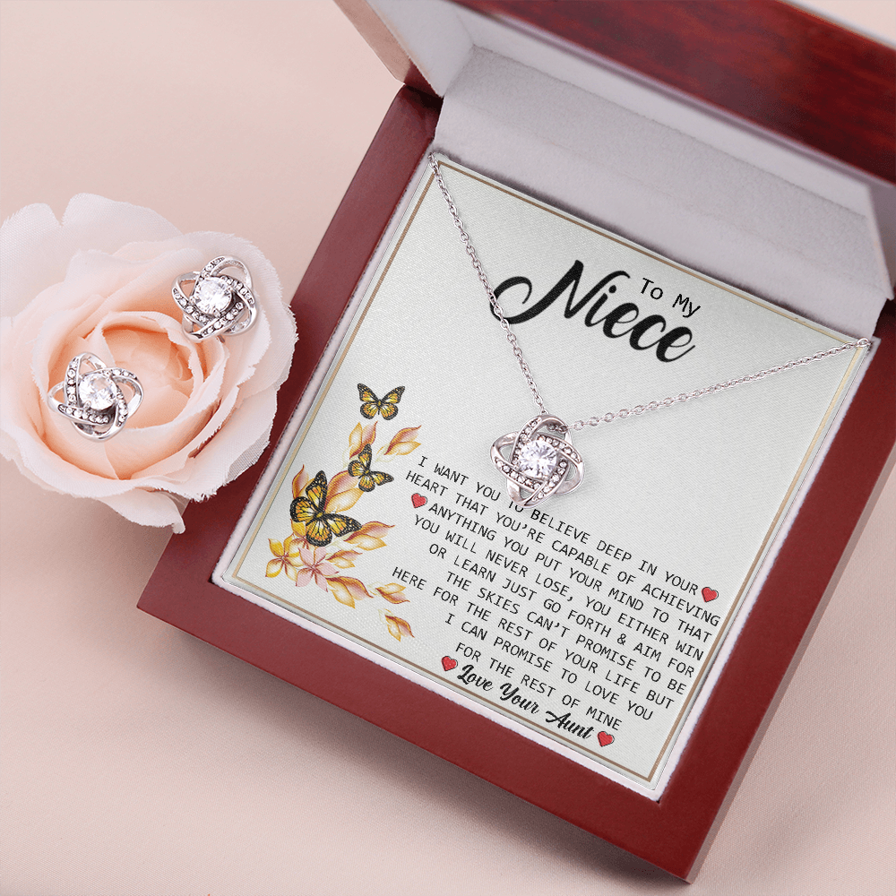 To My Niece - Believe In Your Heart | 14k White Gold Necklace and Earring Set