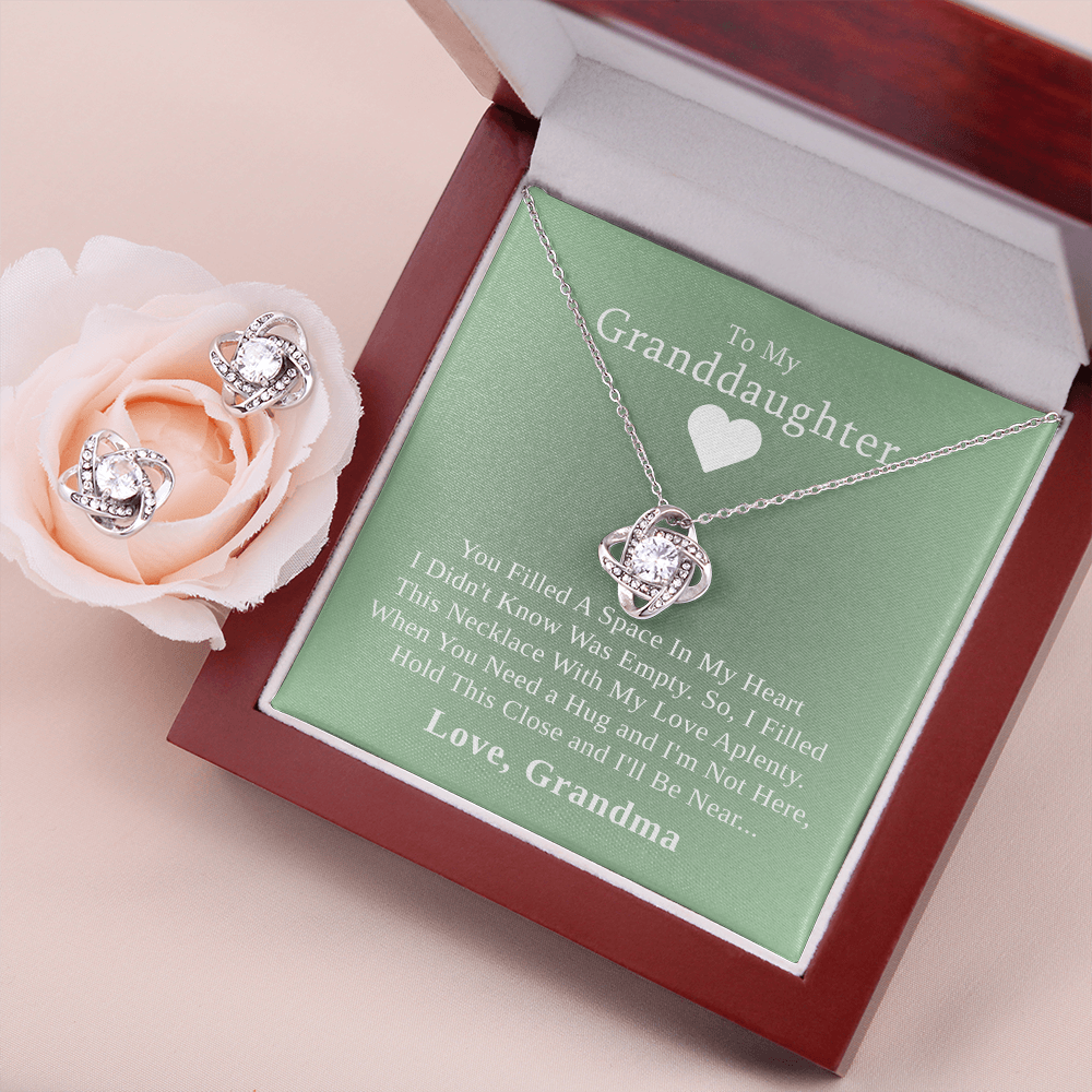 To My Granddaughter — A Grandmother's Love | 14k White Gold Necklace and Earring Set | Green Card