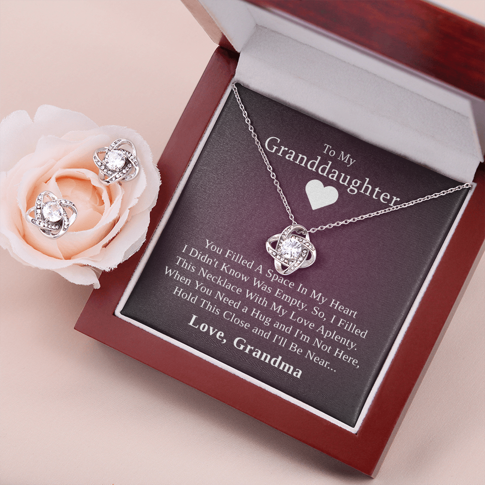 To My Granddaughter — A Grandmother's Love | 14k White Gold Necklace and Earring Set | Purple Card