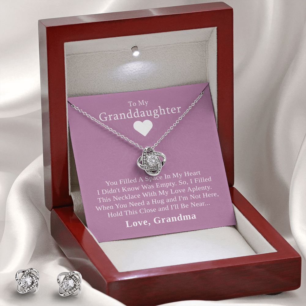 To My Granddaughter — A Grandmother's Love | 14k White Gold Necklace and Earring Set | Pink Card