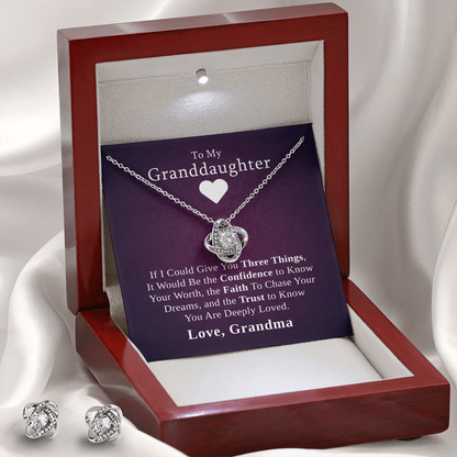 To My Granddaughter, Three Things I'd Give You | 14k White Gold Necklace and Earring Set