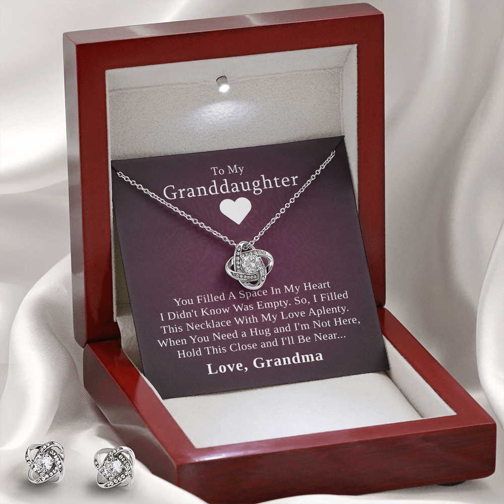 To My Granddaughter — A Grandmother's Love | 14k White Gold Necklace and Earring Set | Purple Card