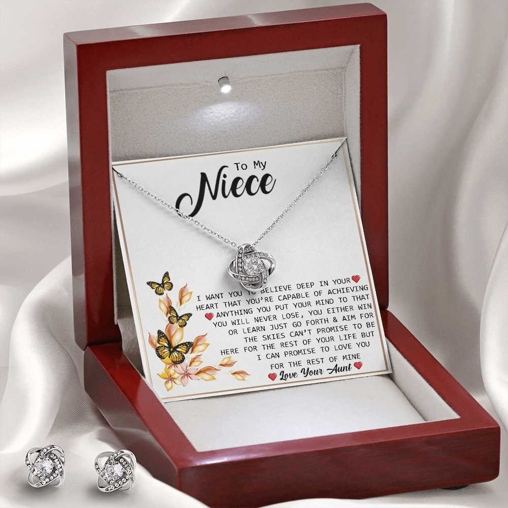 To My Niece - Believe In Your Heart | 14k White Gold Necklace and Earring Set