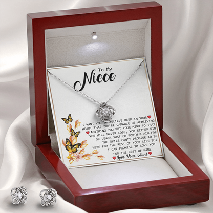 To My Niece - Believe In Your Heart | 14k White Gold Necklace and Earring Set