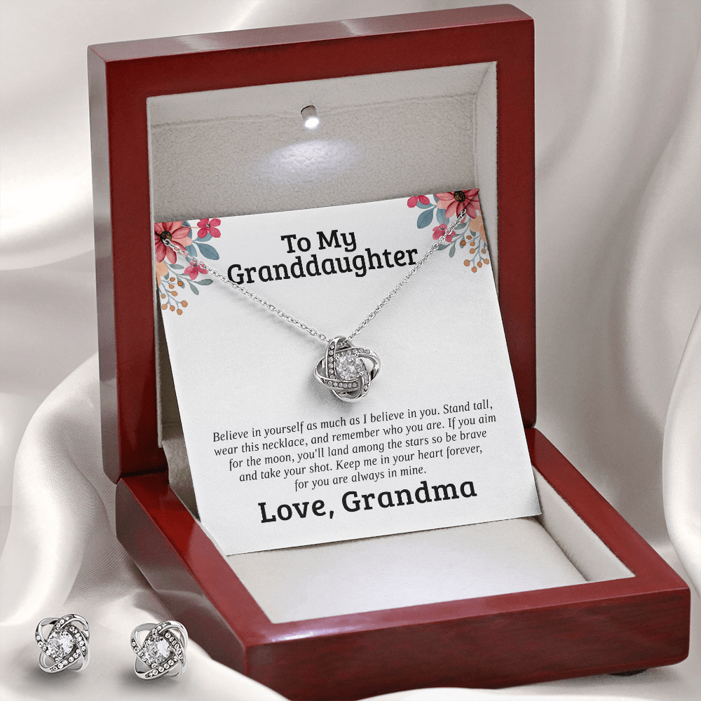 To My Granddaughter — Believe In Yourself | 14k White Gold Necklace and Earring Set