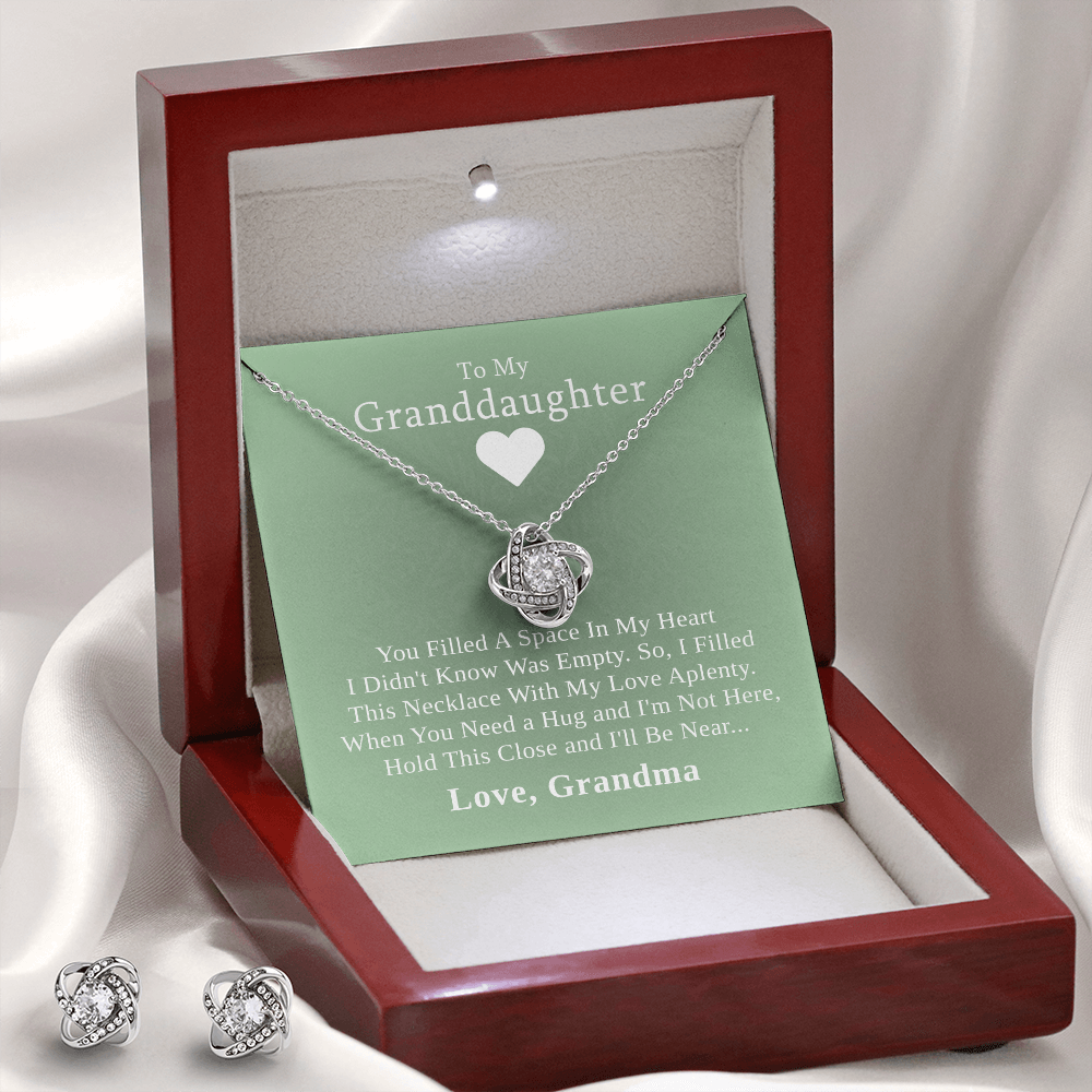 To My Granddaughter — A Grandmother's Love | 14k White Gold Necklace and Earring Set | Green Card