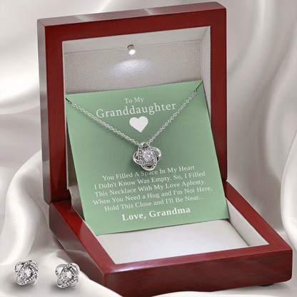 To My Granddaughter — A Grandmother's Love | 14k White Gold Necklace and Earring Set | Green Card