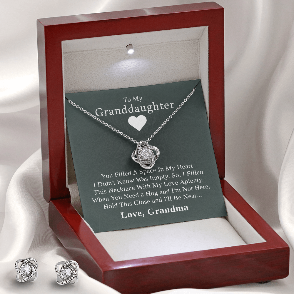 To My Granddaughter — A Grandmother's Love | 14k White Gold Necklace and Earring Set | Green Card