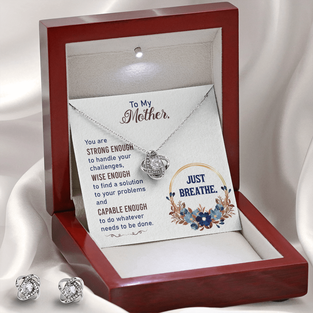 To My Mother You Are Strong Enough | 14k White Gold Necklace and Earring Set