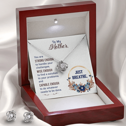 To My Mother You Are Strong Enough | 14k White Gold Necklace and Earring Set