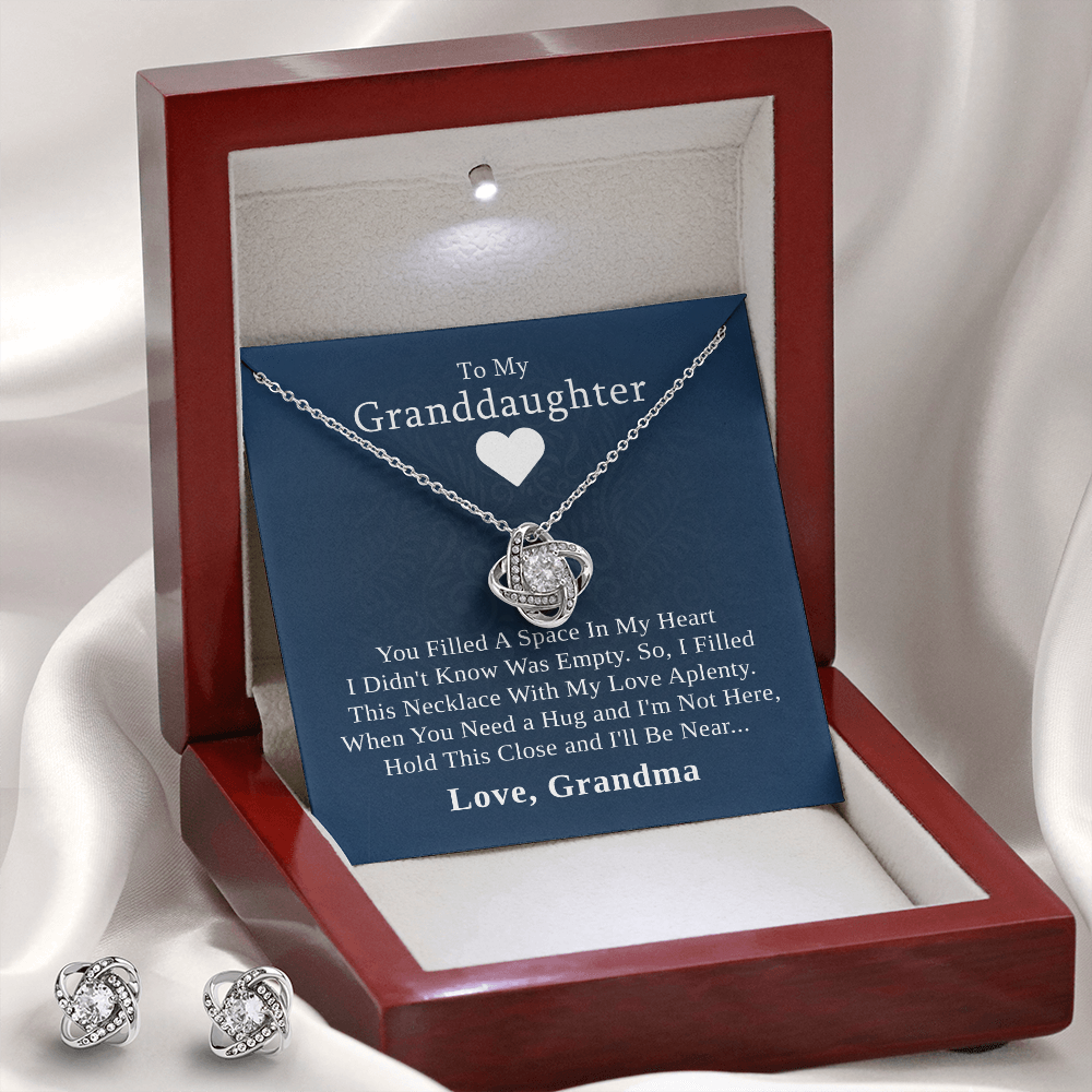 To My Granddaughter — A Grandmother's Love | 14k White Gold Necklace and Earring Set | Blue Card
