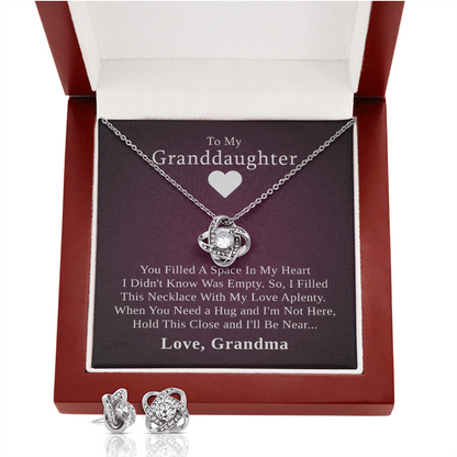To My Granddaughter — A Grandmother's Love | 14k White Gold Necklace and Earring Set | Purple Card