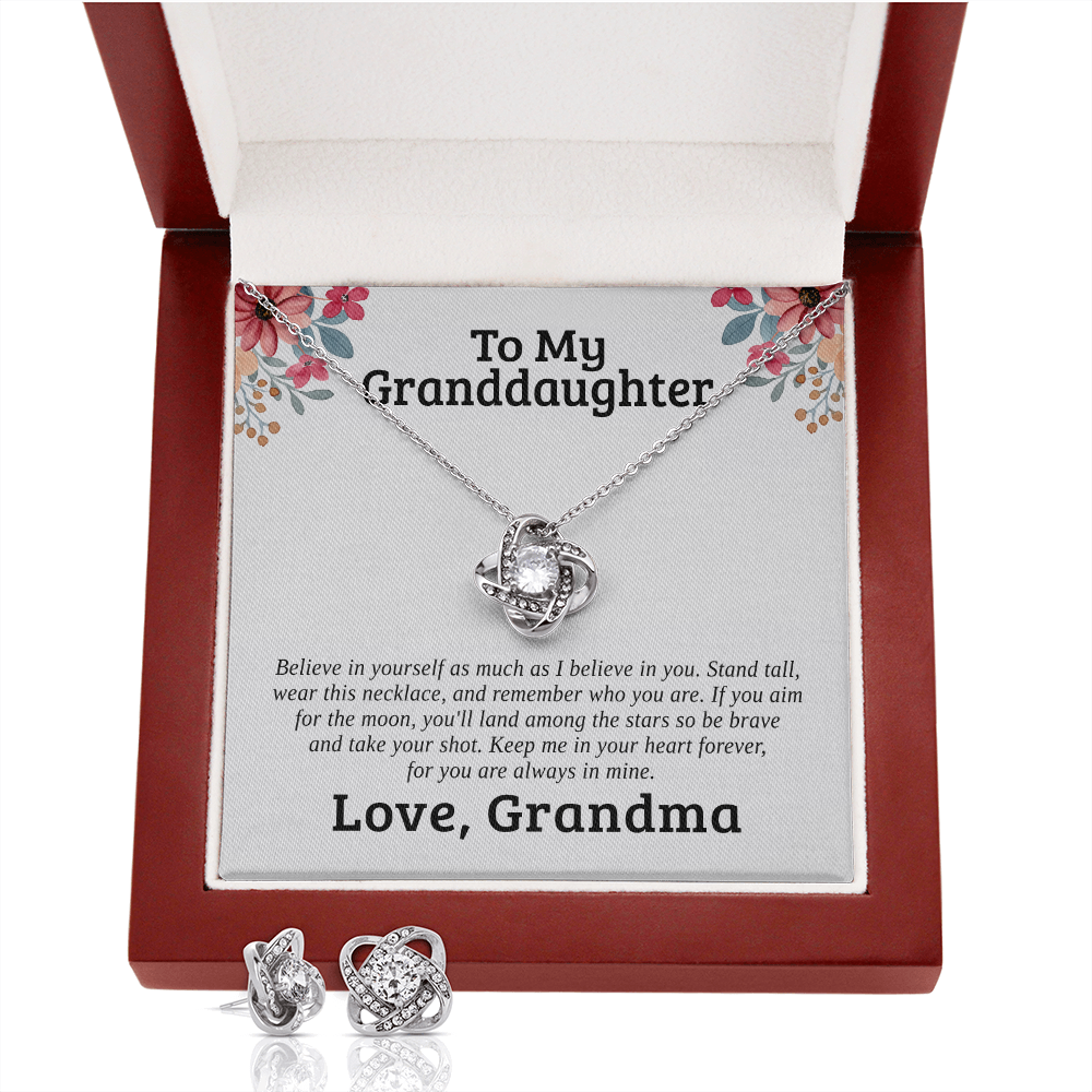 To My Granddaughter — Believe In Yourself | 14k White Gold Necklace and Earring Set