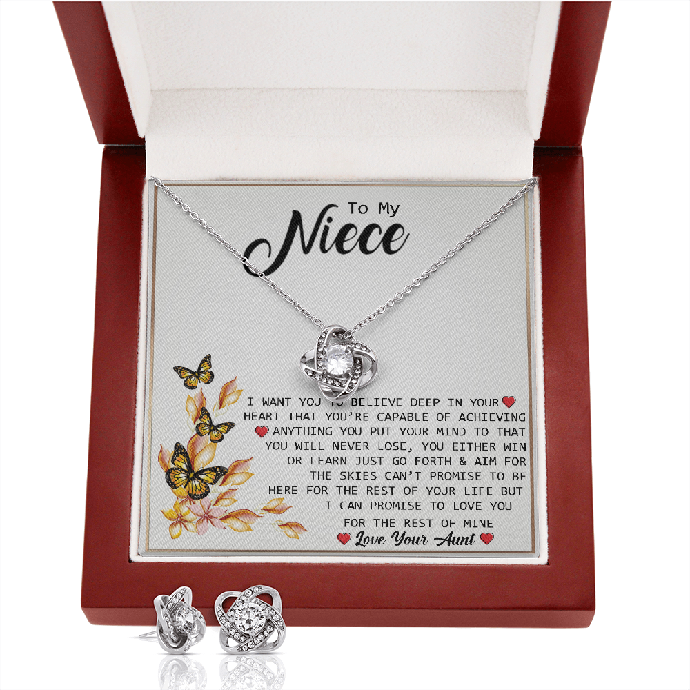 To My Niece - Believe In Your Heart | 14k White Gold Necklace and Earring Set