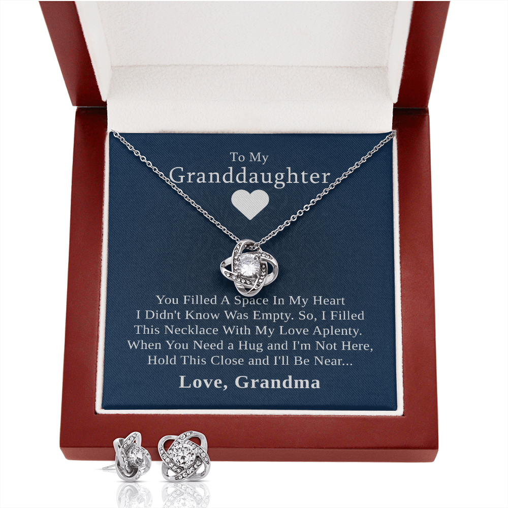 To My Granddaughter — A Grandmother's Love | 14k White Gold Necklace and Earring Set | Blue Card