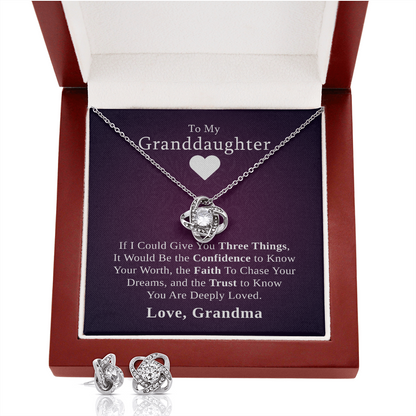 To My Granddaughter, Three Things I'd Give You | 14k White Gold Necklace and Earring Set