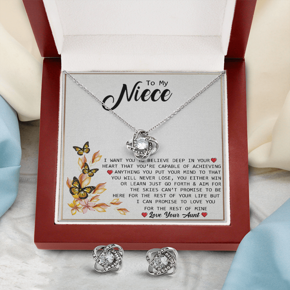 To My Niece - Believe In Your Heart | 14k White Gold Necklace and Earring Set
