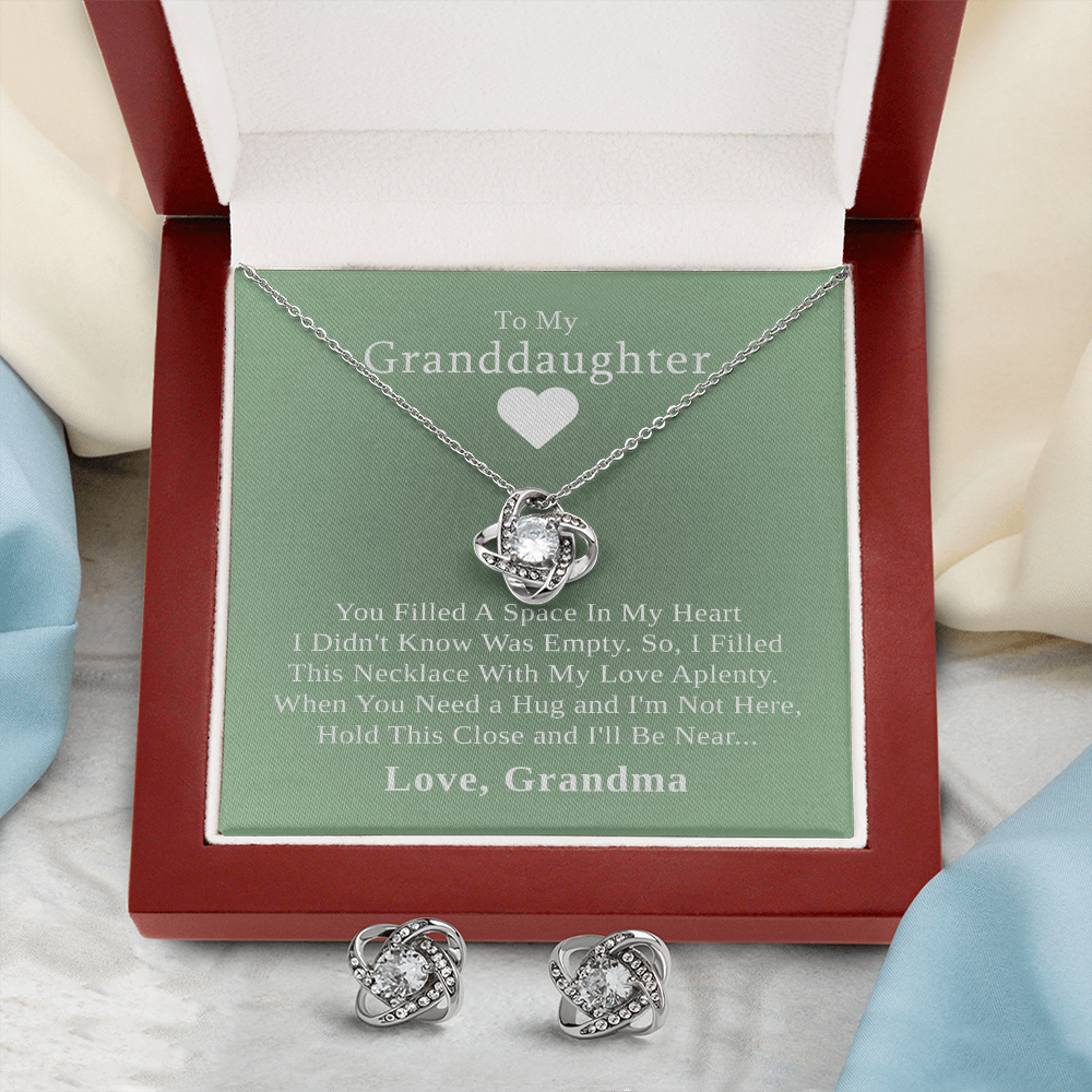 To My Granddaughter — A Grandmother's Love | 14k White Gold Necklace and Earring Set | Green Card