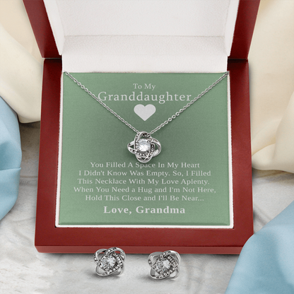 To My Granddaughter — A Grandmother's Love | 14k White Gold Necklace and Earring Set | Green Card