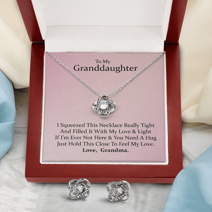 To My Granddaughter, From Grandma — Keep Me In Your Heart | 14k White Gold Necklace and Earring Set