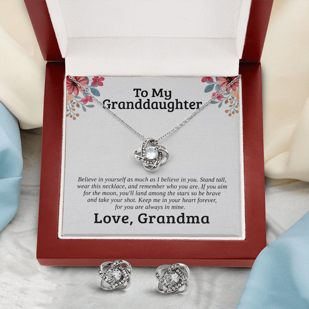 To My Granddaughter — Believe In Yourself | 14k White Gold Necklace and Earring Set