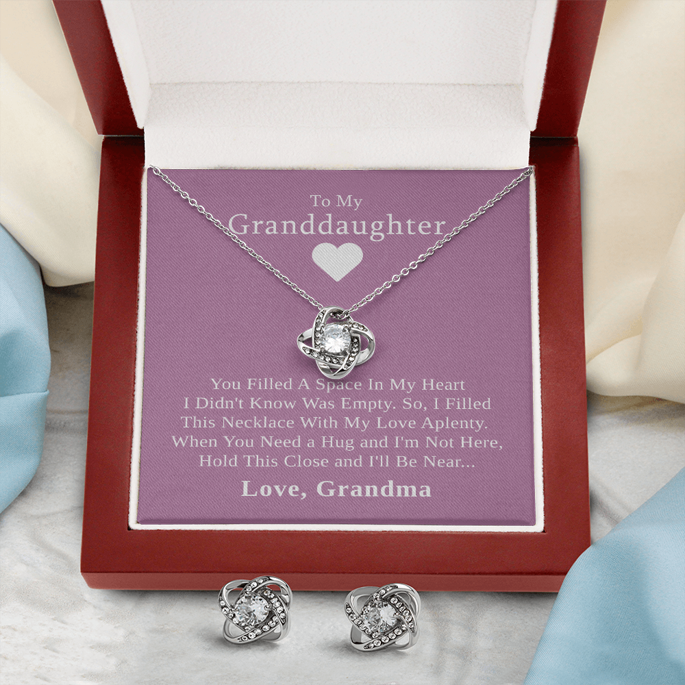 To My Granddaughter — A Grandmother's Love | 14k White Gold Necklace and Earring Set | Pink Card