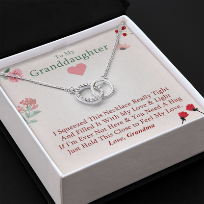 To My Granddaughter - Roses & Flower Hugs | Beautiful 14k White Gold Locked Circles Necklace