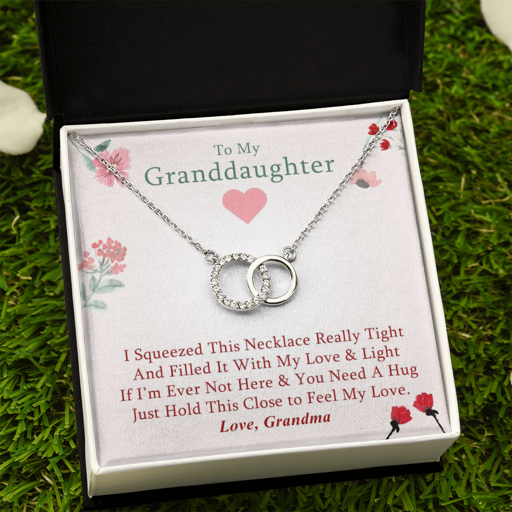 To My Granddaughter - Roses & Flower Hugs | Beautiful 14k White Gold Locked Circles Necklace