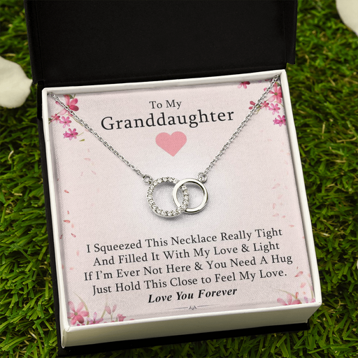 To My Granddaughter - Cherry Blossom Hugs | Beautiful 14k White Gold Locked Circles Necklace Standard Box