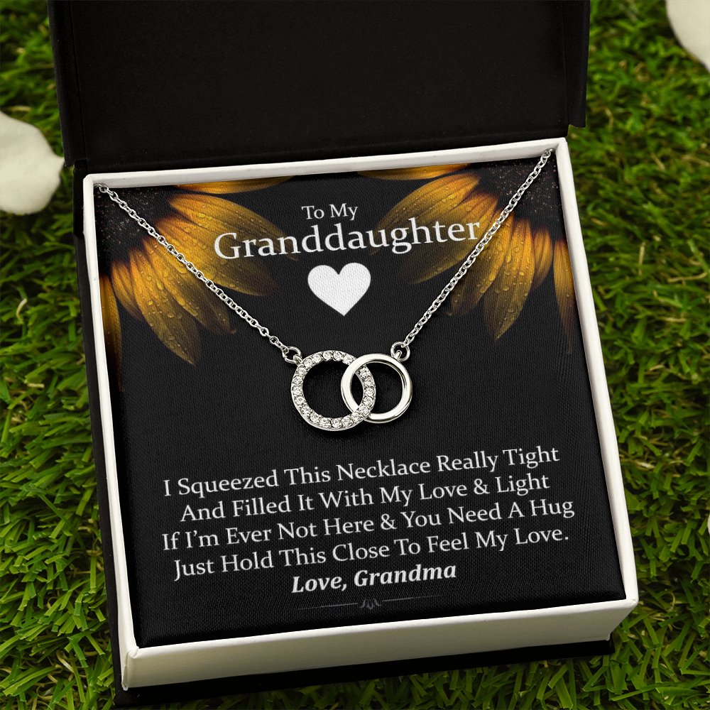 To My Granddaughter - Squeezed This Necklace (Sunflower) | Beautiful 14k White Gold Locked Circles Necklace