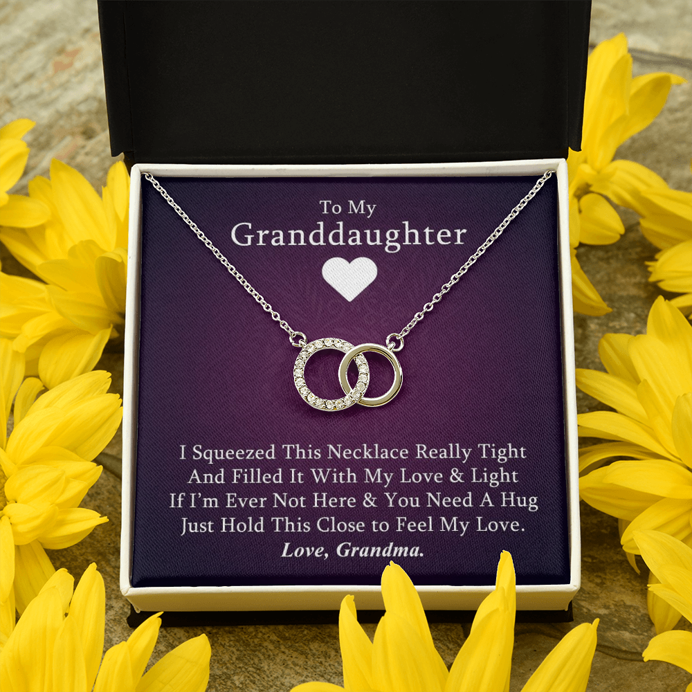 Granddaughter - Hugs Forever | 14k White Gold Interlocked Circles Necklace