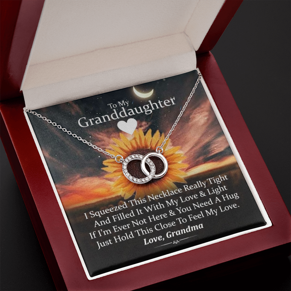 To My Granddaughter - Squeezed This Necklace (Sunflower) | Beautiful 14k White Gold Locked Circles Necklace