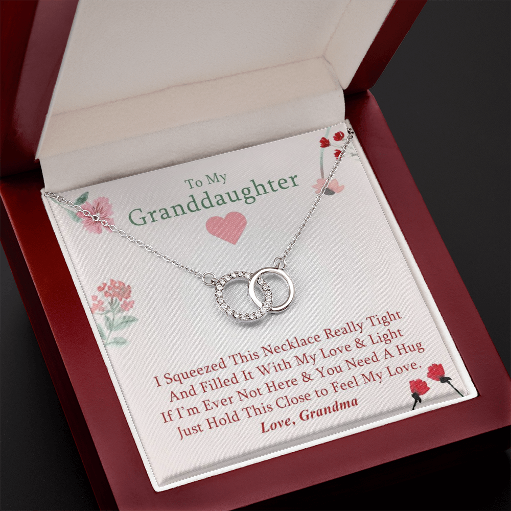 To My Granddaughter - Roses & Flower Hugs | Beautiful 14k White Gold Locked Circles Necklace