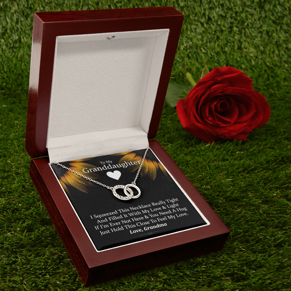 To My Granddaughter - Squeezed This Necklace (Sunflower) | Beautiful 14k White Gold Locked Circles Necklace