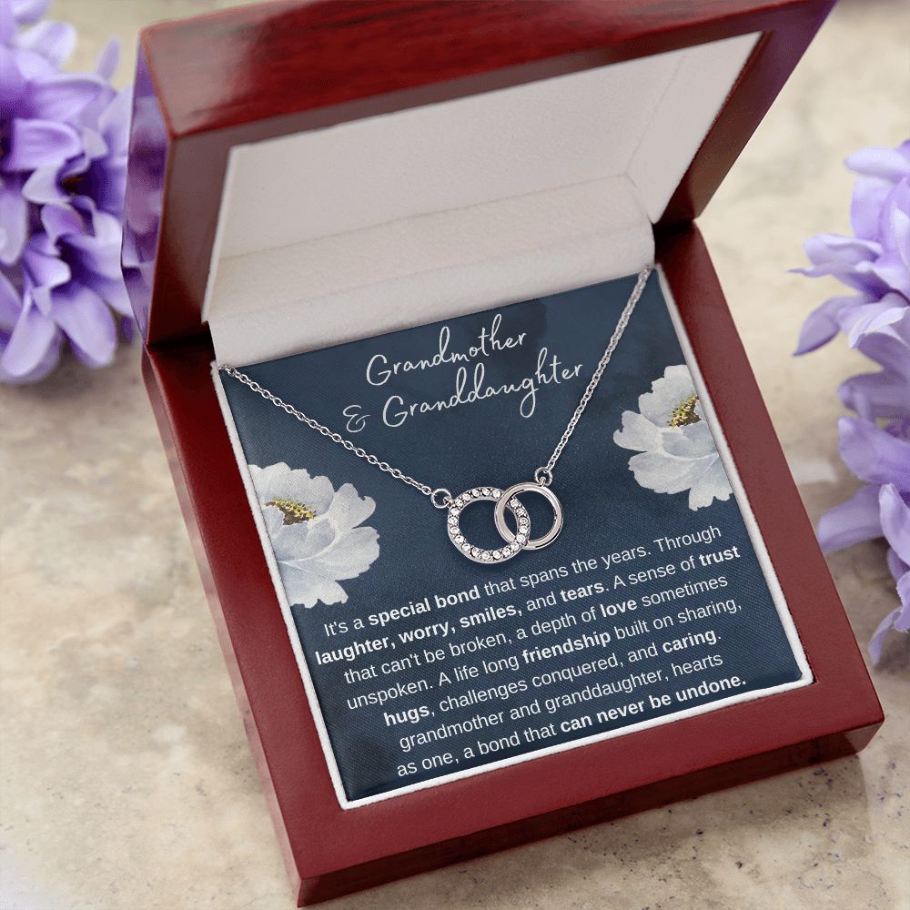 Grandmother and Granddaughter, Hearts as One - Gold Interlocked Circles Family Necklace