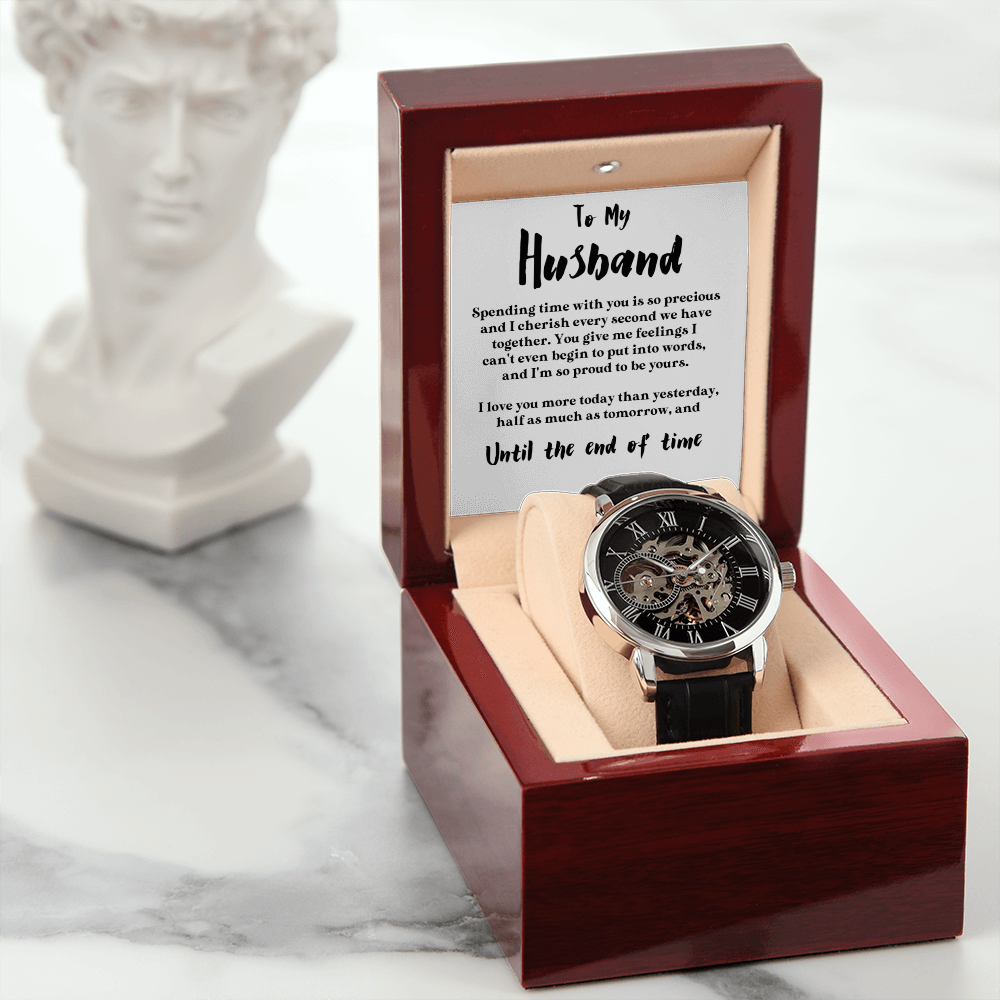 To My Husband - Love You More Today | Luxury Openface Men's Watch With Genuine Leather Band